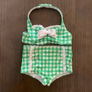 Janie and Jack girls green gingham two piece swimsuit